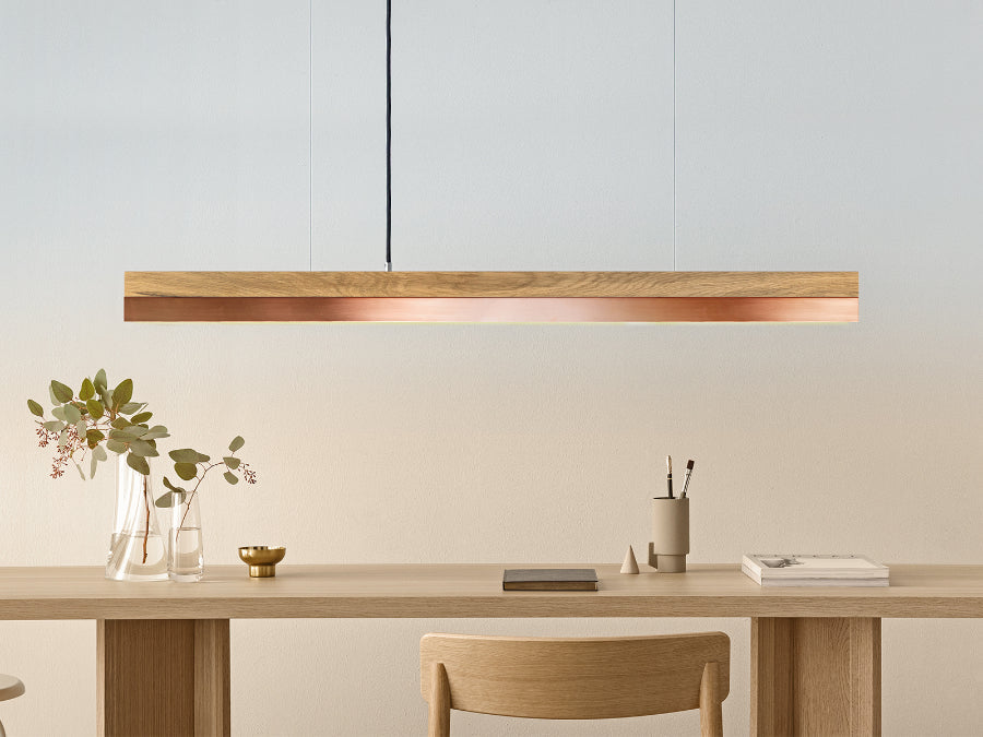 [C1o] Eichenholz &amp; Kupfer Pendelleuchte Anhänger 122CM