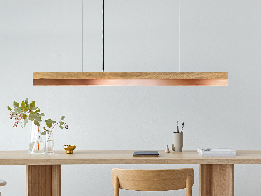 [C1o] Eichenholz &amp; Kupfer Pendelleuchte Anhänger 122CM