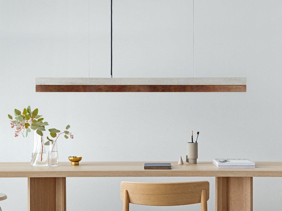 [C1] Concrete & Rust Corten Steel Pendant Light 122CM