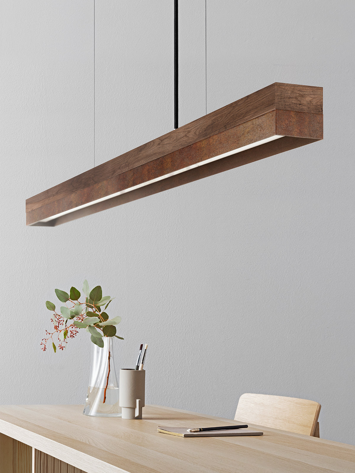 [C1w] Walnut Wood & Rust Corten Steel Pendant 122CM