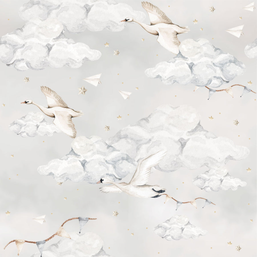 MAGIC Swans Blue Wallpaper 100x280CM