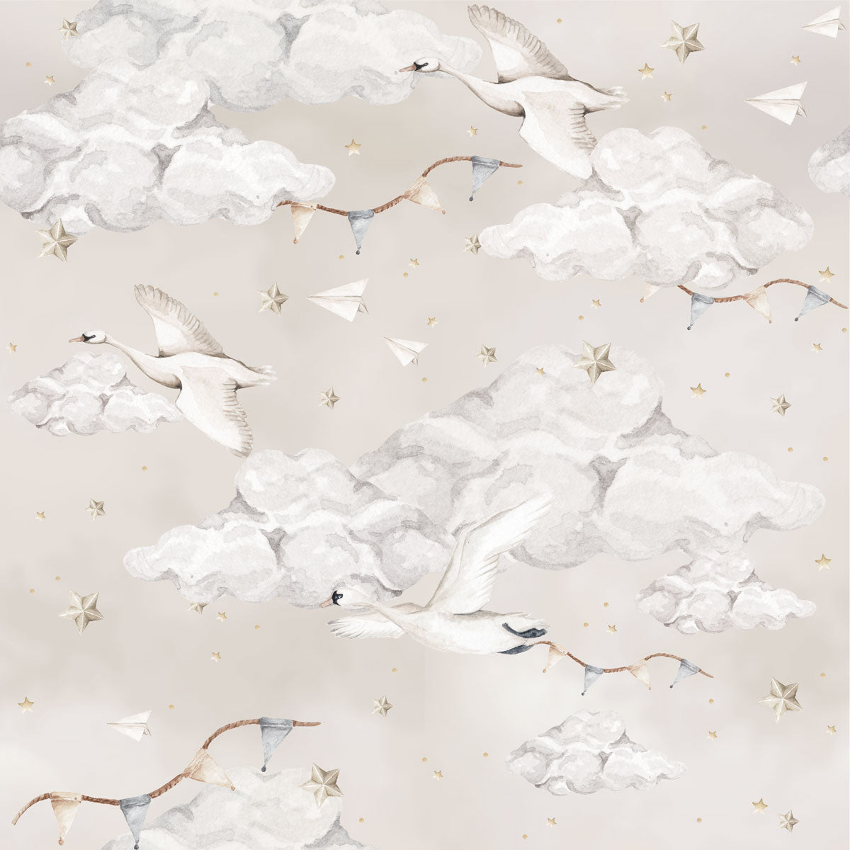 MAGIC Swans Beige Wallpaper 100x280CM