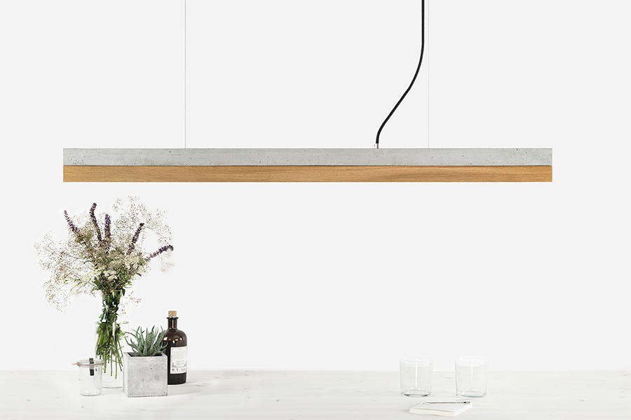 [C1] Concrete & Oak Pendant Light 122CM