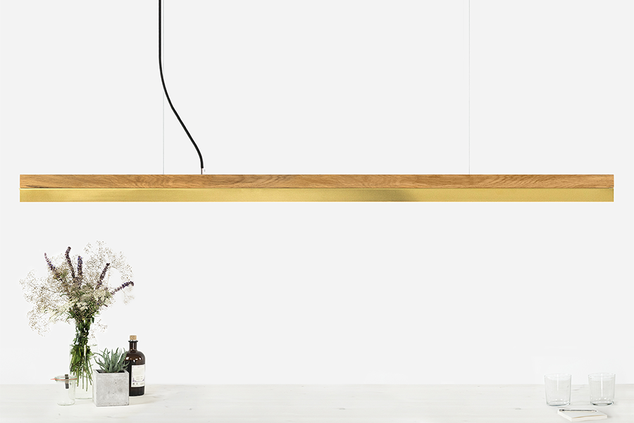 [C3o] Oak Wood & Brass Pendant 182CM