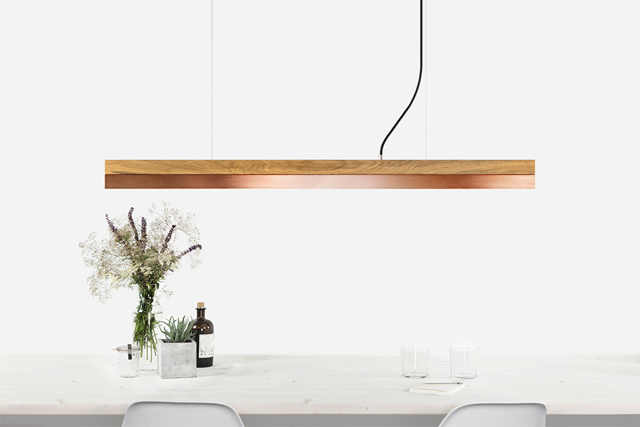 [C1o] Oak Wood & Copper Pendant Light Pendant 122CM